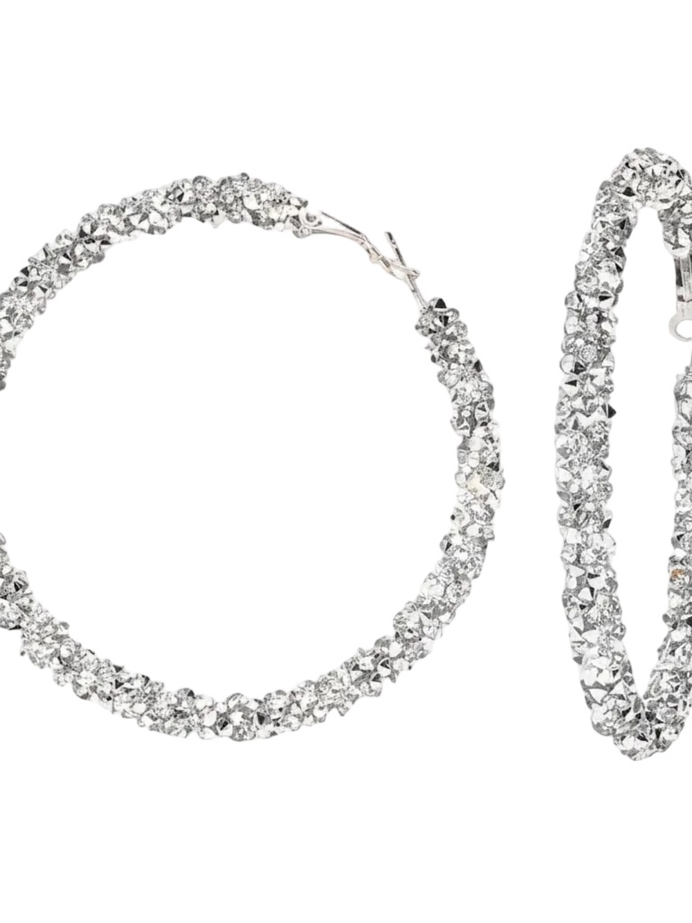 Womens Silver‎ Hoop Earrings Glitter Fashion Trendy Hoops